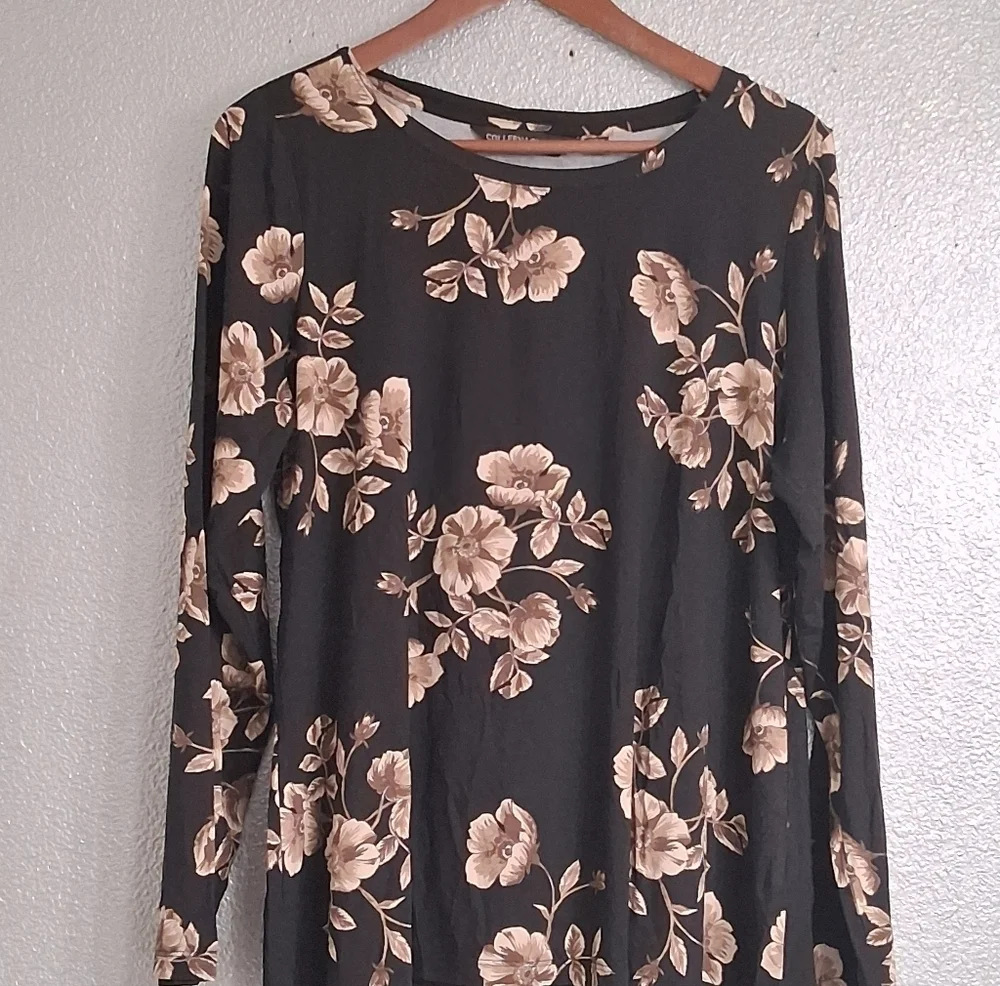 Colleen Lopez Black Floral Top Size 1X